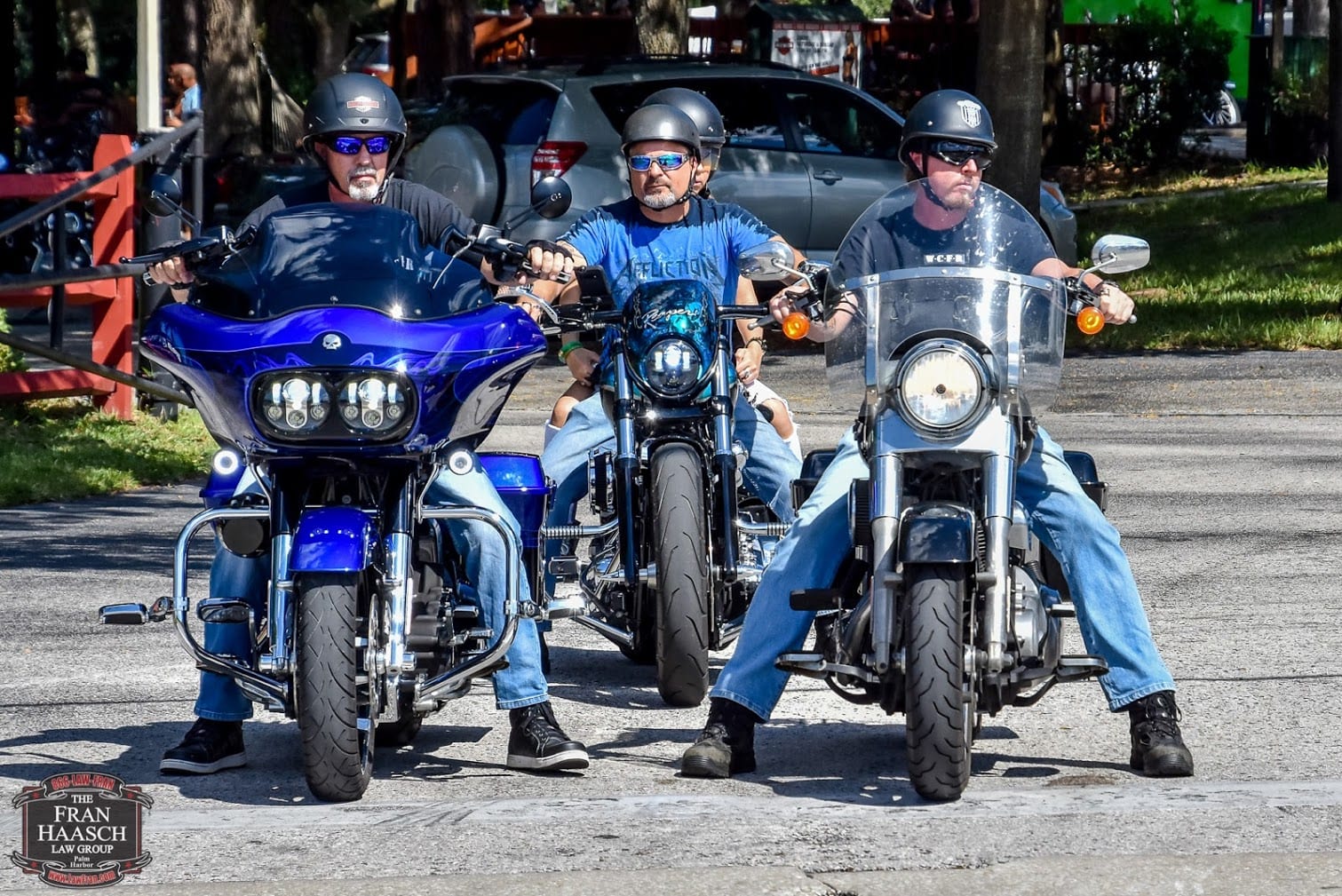 cotee river fire iron poker run men riding motorcycles