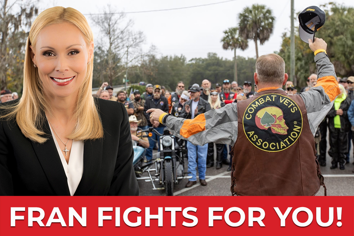fran fights for you with combat vets association man with hat off addressing a crowd