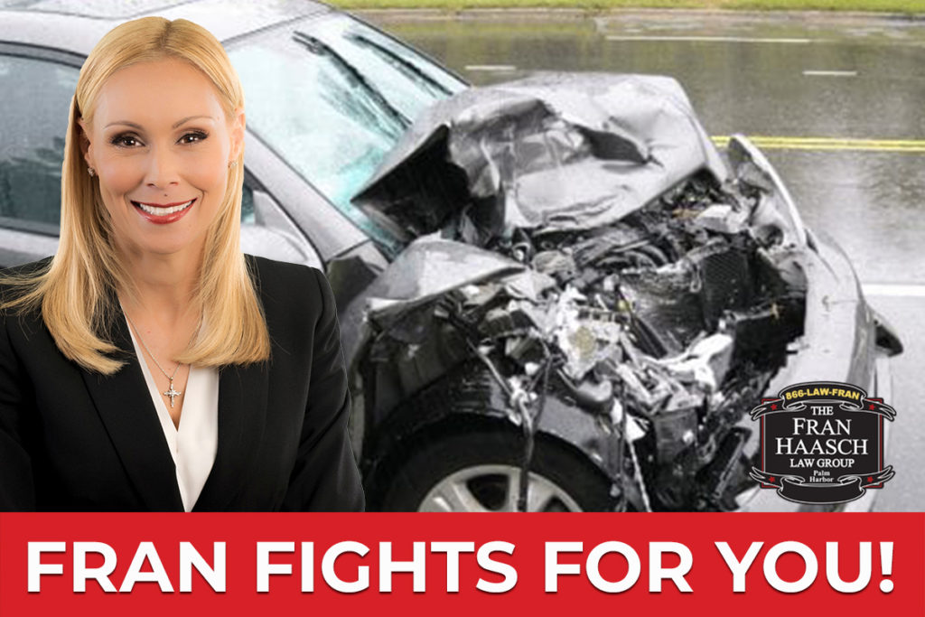 fran fights for you with crashed car accident as background