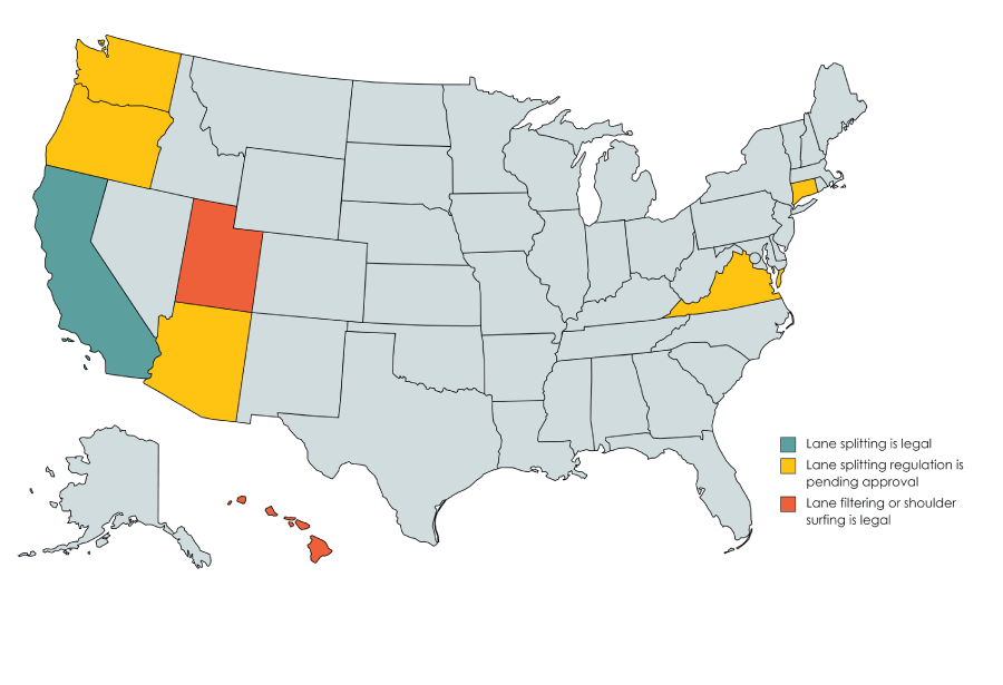 Motorcycle Laws by state, showing united states