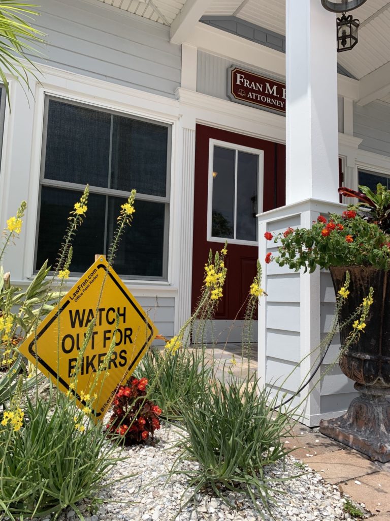 Fran Haasch "Watch out for Bikers" sign in front of building