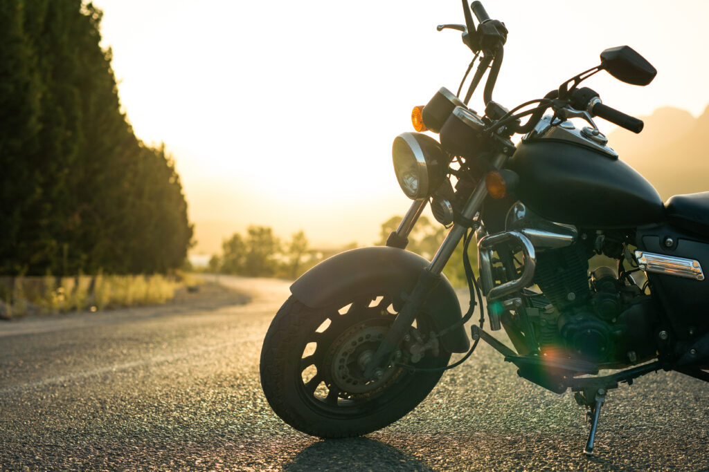 Motorcycle parked on the road in florida. motorcycle insurance in florida concept