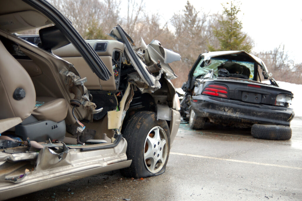 A two car accident each driver with different insurance