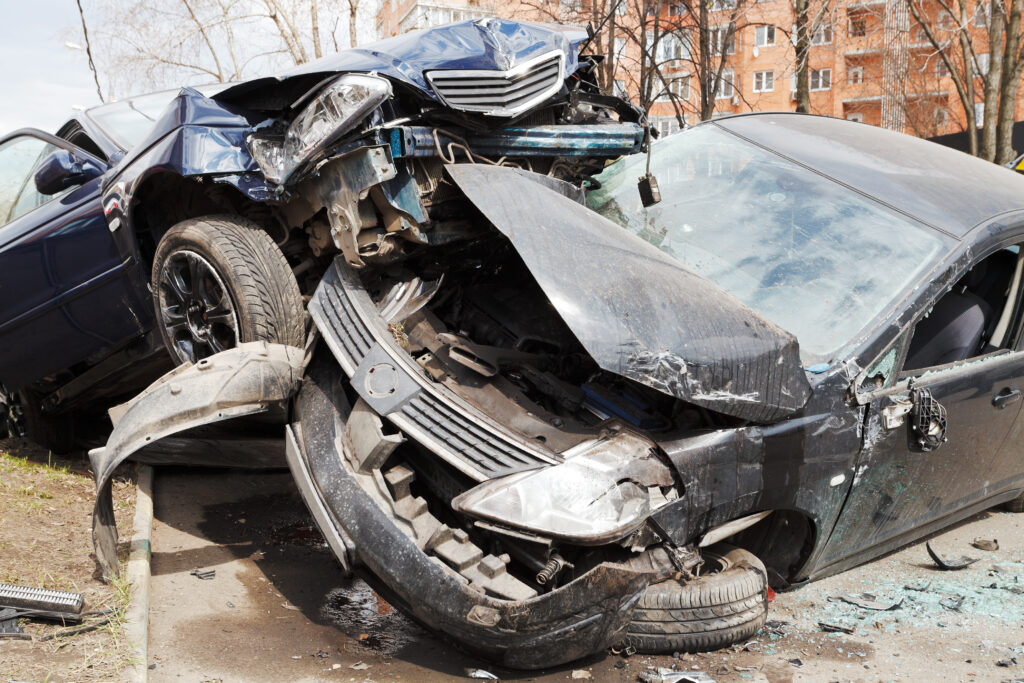 two cars totalled after a fatal car accident.