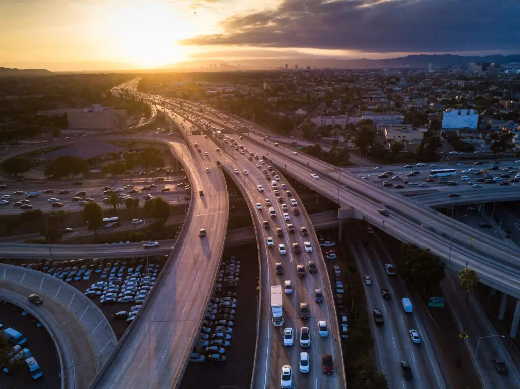 Drone shot of florida highway at sunset