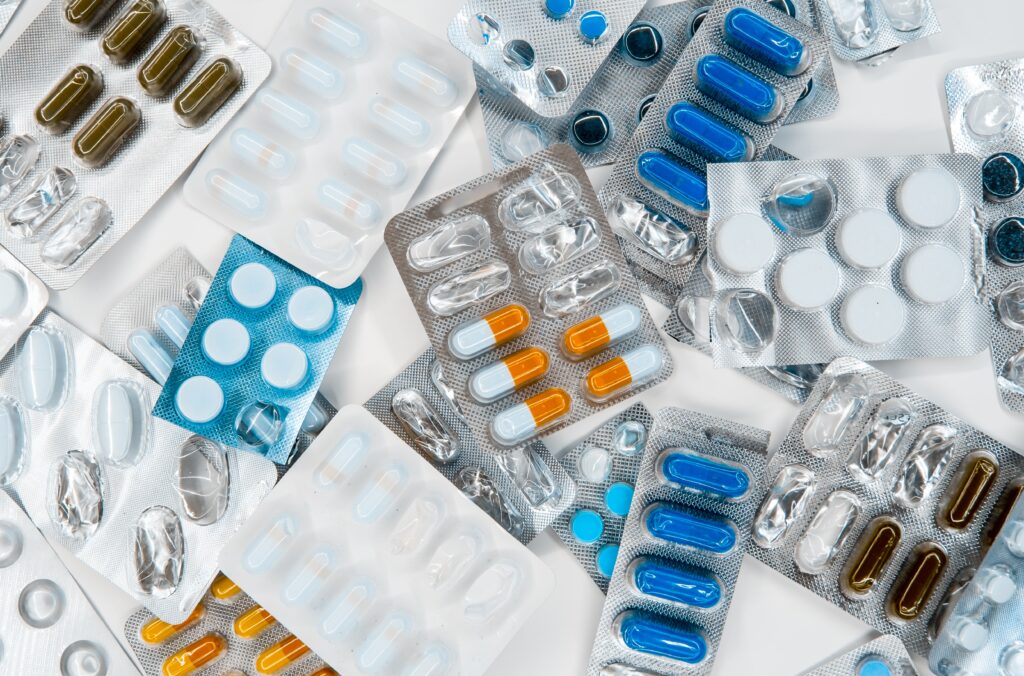 a bunch of pills, car accident claim with medication theme