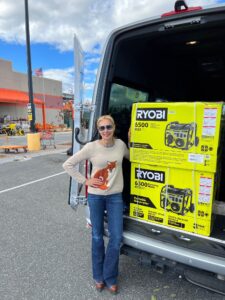 Fran supporting hurricane relief with generators in the back of a van