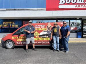 friens in front of minivan with Fran Haasch