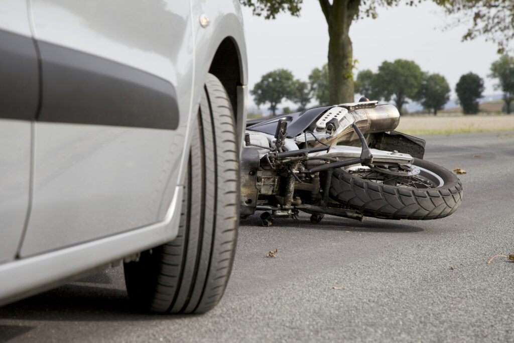 motorcycle accident in st petersburg, car and motorcycle stopped on the road