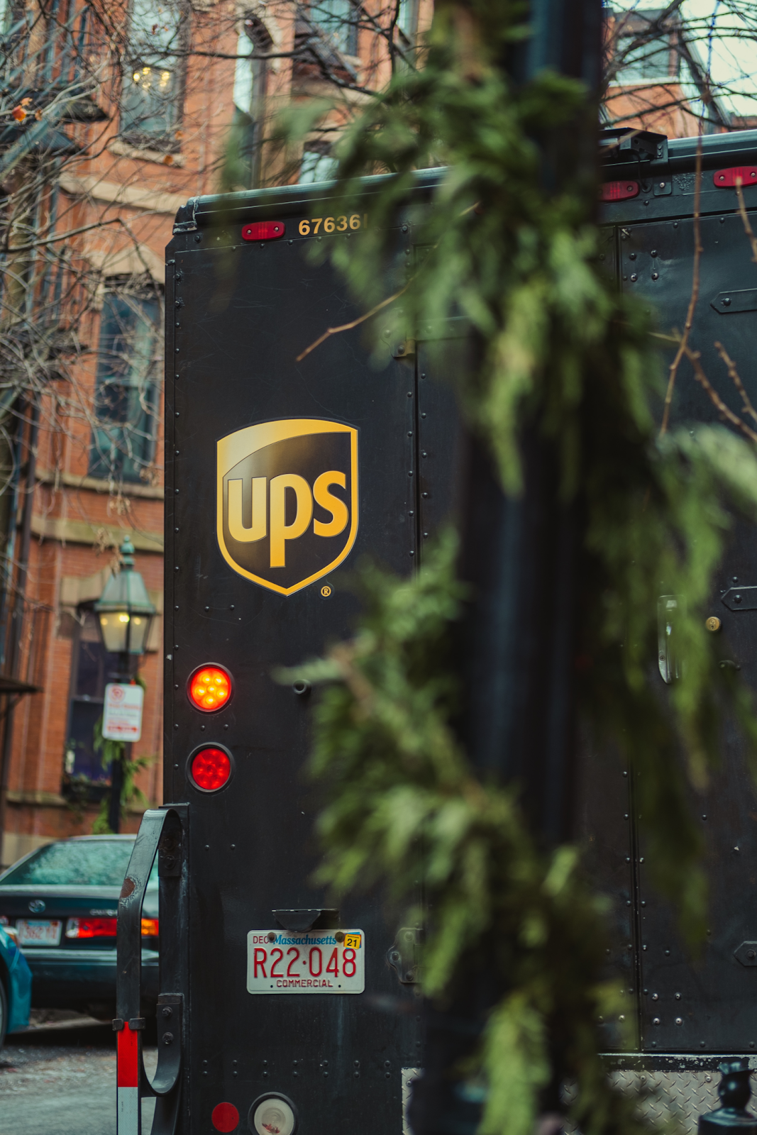 back of a ups truck with the label clearly displayed