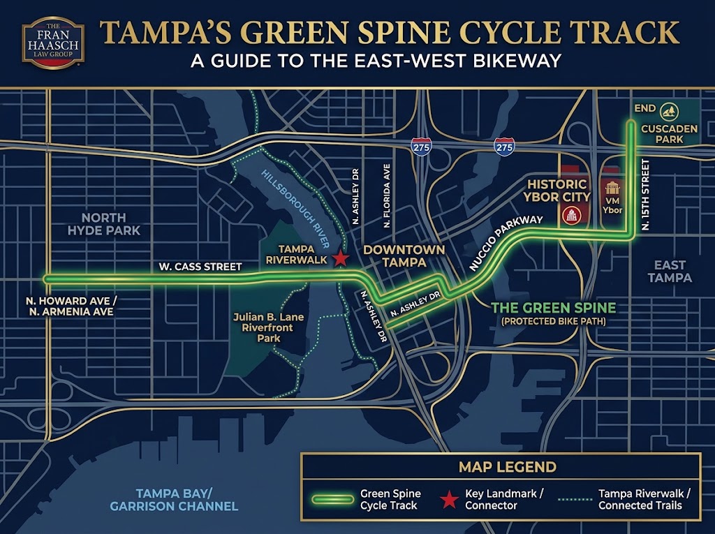A map of Tampa's Green Spine Cycle Track